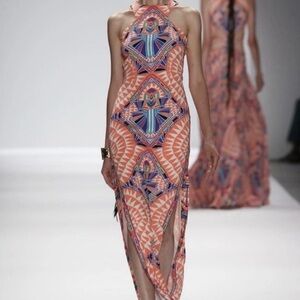 NEW Mara Hoffman VTG 2010s Neon Aztec Tribal Print Halter Maxi Dress — Size 0